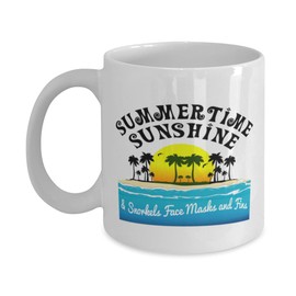 mmandiDESIGNS This Year's New Summer Mug Summertime Sunshine & Snorkels Face Masks and Fins Funny Man & Woman Present Tea Cup 11oz