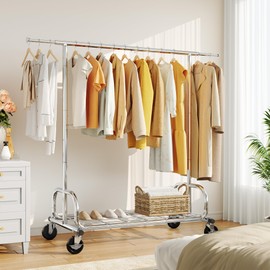 HOKEEPER Clothing Rack Heavy Duty Clothes Rack for Hanging Clothes Rolling Garment Rack with Lockable Wheels Portable Closet, for Bedroom, Living Room, Laundry, Balcony 18.1" D x 68.89" W x 64.5" H