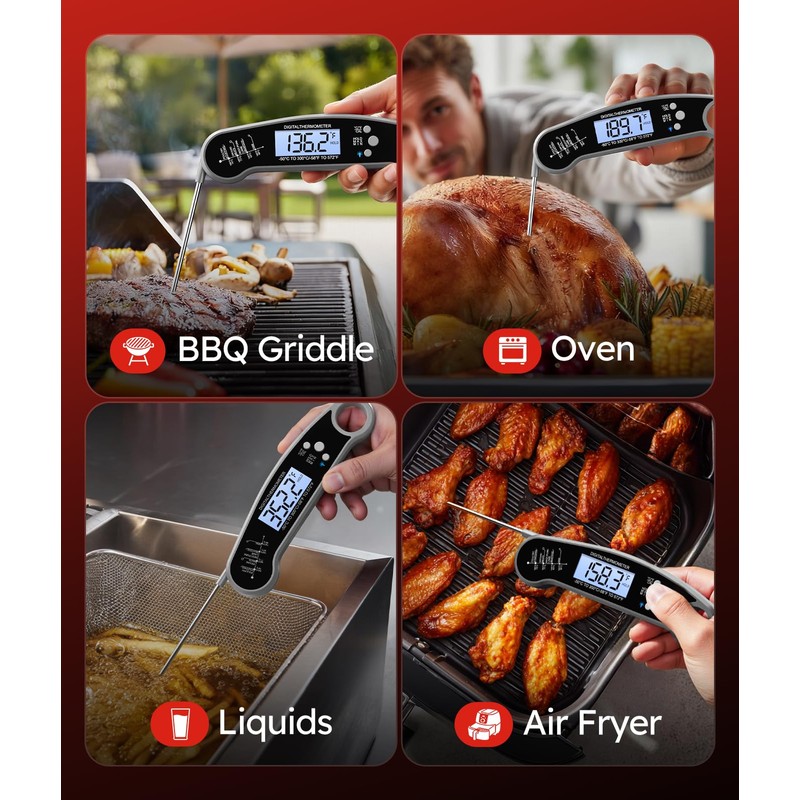 Digital Meat Thermometer, Instant Read Food Thermometer for Cooking, Grey