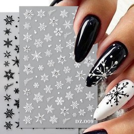 Snowflake Nail Art Stickers Christmas Nail Decals Winter Nail Art Supplies Self Adhesive Xmas Nail Stickers Gold Silver Black White Snowflake Nail Design Stickers Christmas Decorations for Nails, 4Pcs
