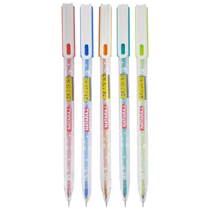 NATARAJ Funkies Ballpoint Pens, BLUE, 0.7mm Fine Point, Pack of