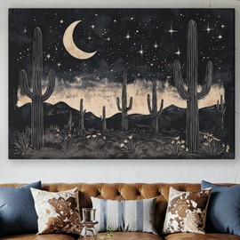 Arizona Canvas Prints Small to Extra Large - Sonoran Desert Landscapes Dining Room, Bedroom, Bathroom, Living Room - Saguaro Cactus Wall Art (Midnight Cactus, 16L" x 24W")