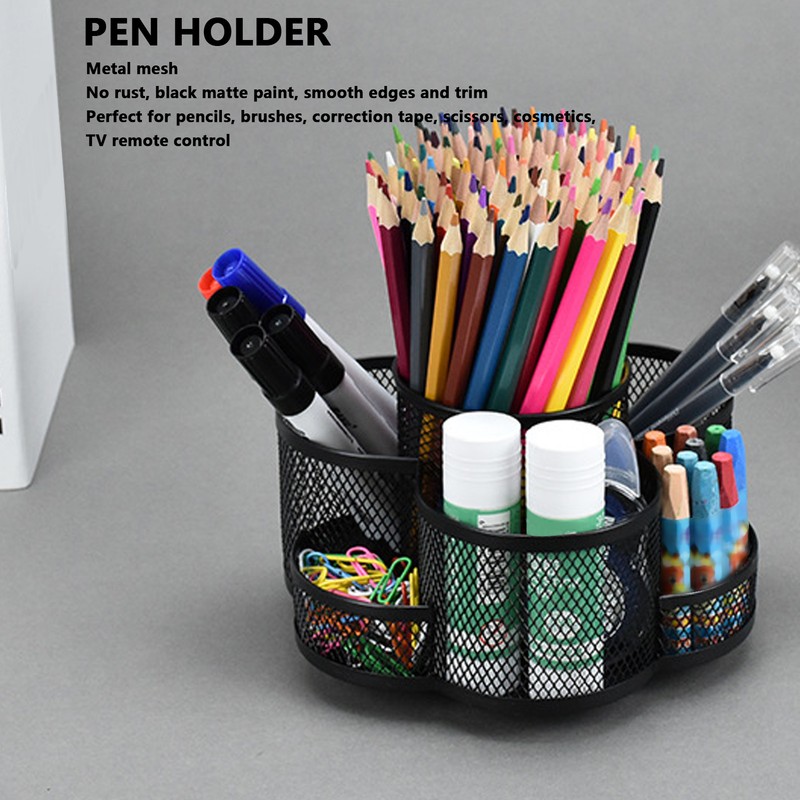 Mesh Desk Organizer 7 Compartments 360 Degree Rotating Multifunctional Pen