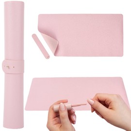 CABODYALS Pink Nail Art Table Mat Foldable Soft Single Side PU Leather Arm Hand Rest Pad Non Slip Waterproof Protective Washable Computer Keyboard Desk Mats for Home Manicure Salon Work Writing Gaming