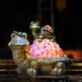 Yanfleren Garden Statue Solar Turtle Figurines Garden Decor, Large Cute Turtle Statue Family Turtle Garden Lawn Decorations for Patio Yard, Gifts for Mom