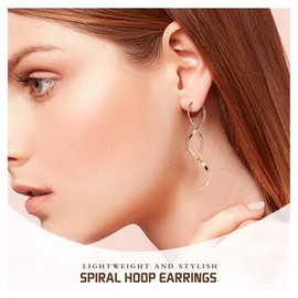 Spiral Threader Earrings for Women, 18G Stainless Steel Drop Dangle Handmade Twisted Linear Curved Dangling Minimal Earrings (Rose Gold)