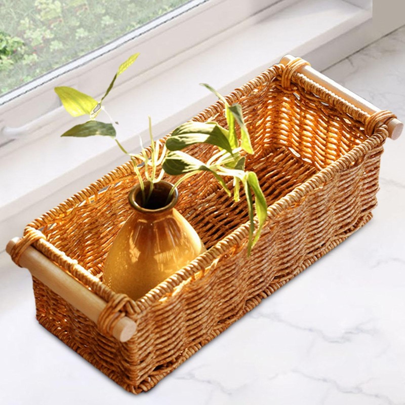Imitation Rattan Baskets for Organizing Organizer Long Narrow Woven Baskets