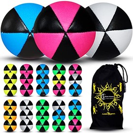 Flames 'N Games 3x ASTRIX UV Thud Juggling Balls set of 3 Pro 6 Panel Leather Juggling Ball Set & Travel Bag! (Green)