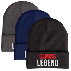 Purple Print House Gaming Legend Funny Beanie Hat, Gifts for Boys Mens Gamer Gift Video Game Retro (Black)