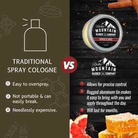 Rocky Mountain Barber Company Solid Cologne for Men – Citrus & Spice Scent – 2 Oz Size - Made with Coconut Oil, Shea Butter - Long-Lasting Scent