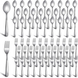 200 Pcs Forks and Spoons Silverware Set Dinner Forks and Spoons Heavy Duty Stainless Steel Flatware Cutlery Metal Included 100 6.7 Inch Forks and 100 6.7 Inch Spoons, Mirror Polished, Dishwasher Safe