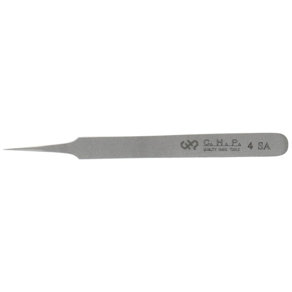 Hakko CHP 4-SA Stainless Steel Non-Magnetic Precision Tweezers with Very Fine Point Tips with Tapered Tines, 4-1/4" Length