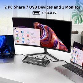 Type-C KVM Switch 8K@60Hz,Dual Monitor KVM Switches for 2PC Share 1 HDMI or 1 DP Out Single Monitor and Keyboard Mouse+AUX Audio Out with RJ45 Port for 2PC