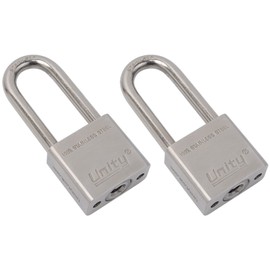 Unity Marine Padlock Keyed Alike 100% Stainless Steel Weatherproof for Sea, Boat, Port, Gate, Anti-Pick (2, 40mm Long Shackle)