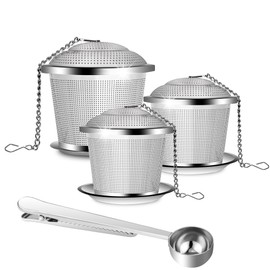 Numola Tea Ball Strainer, Reusable Loose Leaf Tea Infuser Set, Fine Mesh Tea Strainers with Scoop and Drip Trays, Tea Filters and Steeper with Extented Chain Hook for Tea Lovers