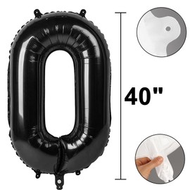 40 Inch Black Large Numbers Balloons 0,Number 0 Digital 0 10 20 30 Helium Balloons,Foil Mylar Big Number Balloons for Birthday Party supplies Decorations