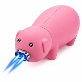 Torch Lighter Cute Pig Shape Creative Desktop Ornament, Dual Jet Blue Flame Butane Torch, Refillable with Safety Lock & Adjustable Flame, for Grilling, Camping, & Kitchen (Without Butane)