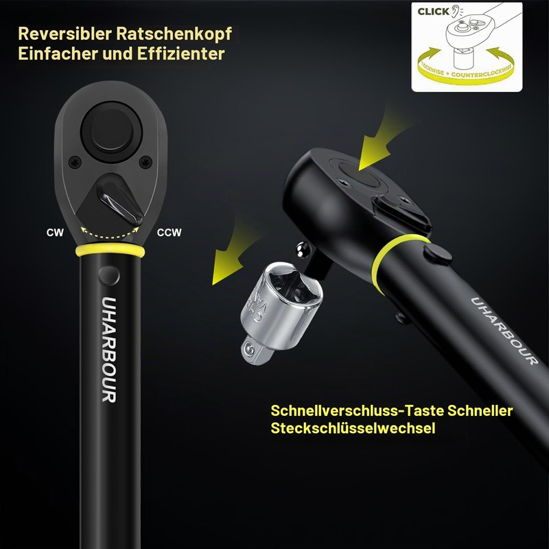 Uharbour Torque Wrench Bicycle 1-25 Nm, 1/4 Inch, 14-Piece Set