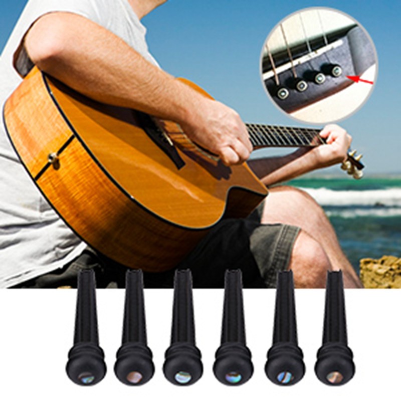 6Pcs Ebony Bridge Pins With Abalone Shell for Acoustic Folk