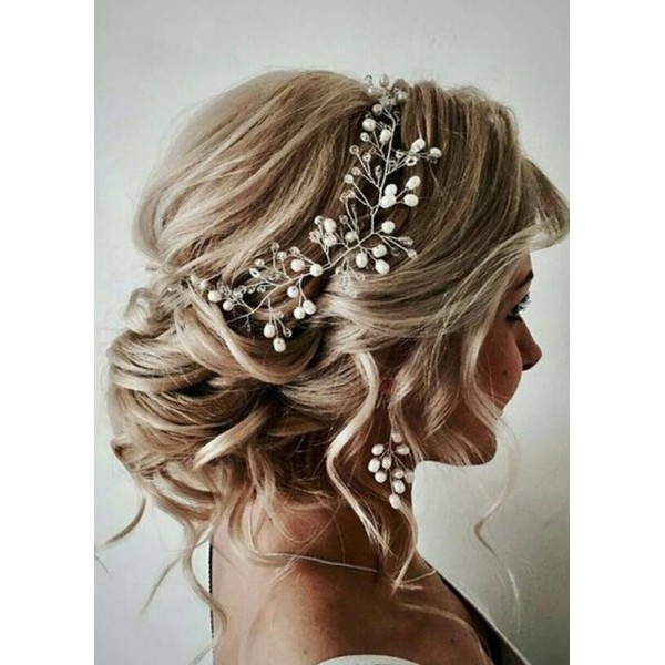 FXmimior Bride Hair Accessories Crystal Hair Vine Earrings Sets Headband Wedding Hair Comb Evening Party Hair Piece (rose gold) (headband& earrings)…