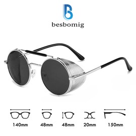 besbomig Retro Steampunk Sunglasses Men Women Round Sunglasses Polarised Vintage Steampunk Glasses Steampunk Safety Glasses Driver's Glasses Sports Glasses UV400 Protection