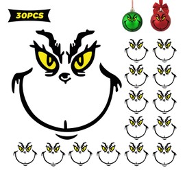 30 Pcs Christmas Decorations Stickers for Ornaments, Christmas Vinyl Stickers, Christmas Decoration Decals, DIY Face Stickers for Christmas Balls, Waterproof Sticker for Home Project, Party - 2*2 in