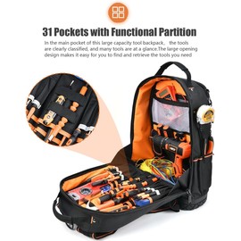 Backpack Tool Bag - Heavy Duty Tool Backpack for Men, HVAC Tool Backpack with Solid Molded Base Tools Organizer Bags for Eelectrician/Construction Large Tool Carrier with Combination Lock