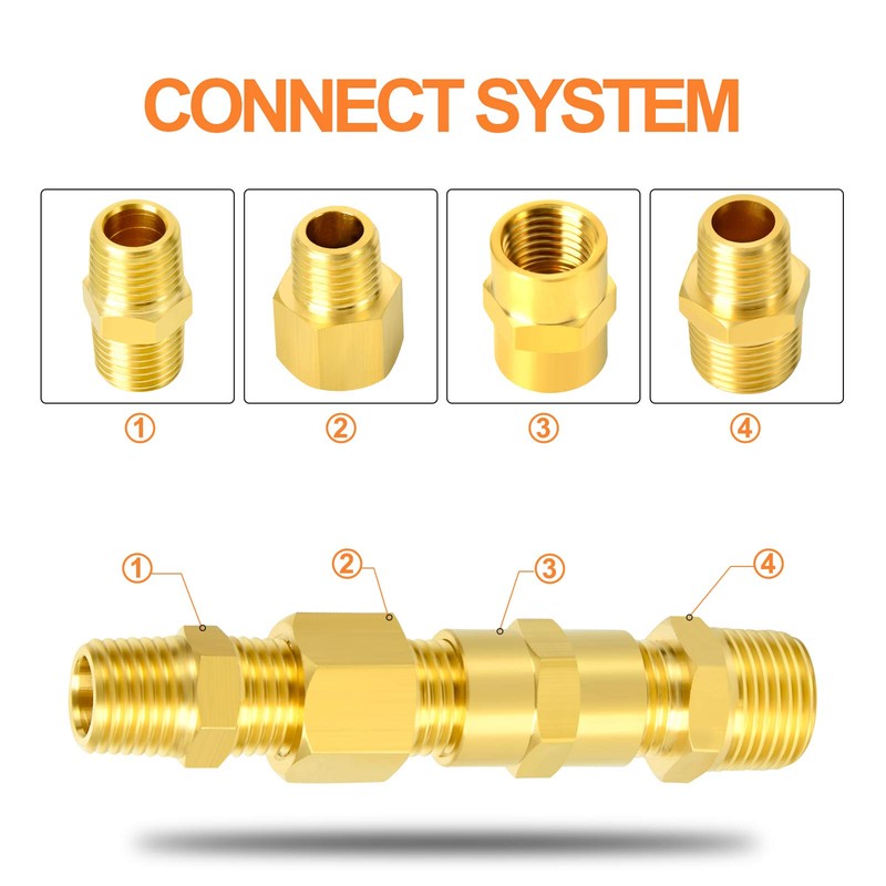 GASHER 26PCS Brass Pipe Fitting Kit, Hex Bushing, Reducer Adapter,