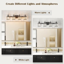 GarveeTech Crystal Matte Black Bathroom Vanity Light 4 Light Modern Bathroom Vanity Light Fixtures Over Mirror Bath Wall Lighting，E26 Base