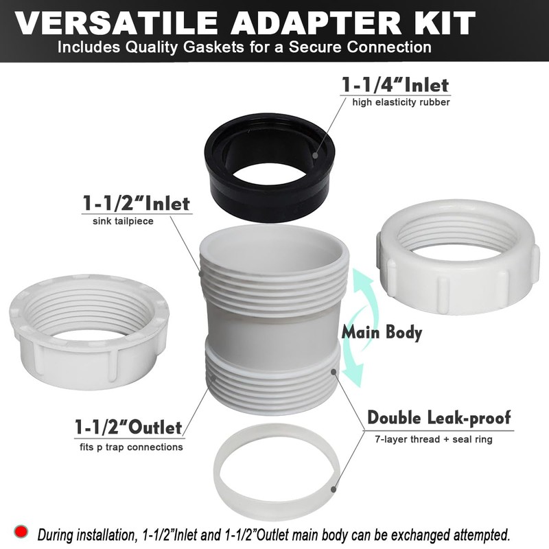 1 1/4 to 1 1/2 Sink Drain Adapter, Slip Joint