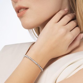 BriLove Wedding Bridal Bracelet for Brides, 3mm Round Cubic Zirconia Classic Tennis Bracelets Jewelry Christmas Wedding Birthday Gifts for Women Clear Silver-Tone