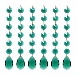Poproo Teardrop Pendants Octagon Crystal Glass Beads Pendant for Chandelier Lamp Curtain Decor, 6-Pack (Peacock Green)
