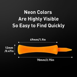 Golf Tees Plastic Golf Tees Tee Set for Driver Value 60 Pack of 100 Reusable Plastic Short Long Blue Red Pink Orange White Multi Colour 32 39 51 58 70 mm for Golfers (Orange 70 mm, Pack of 100)