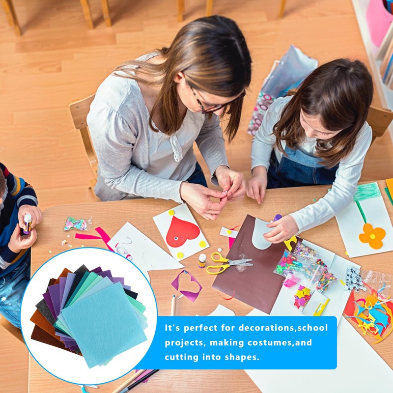 60 Pcs Coloured Felt Fabric Sheets, Assorted Polyester Soft Thick