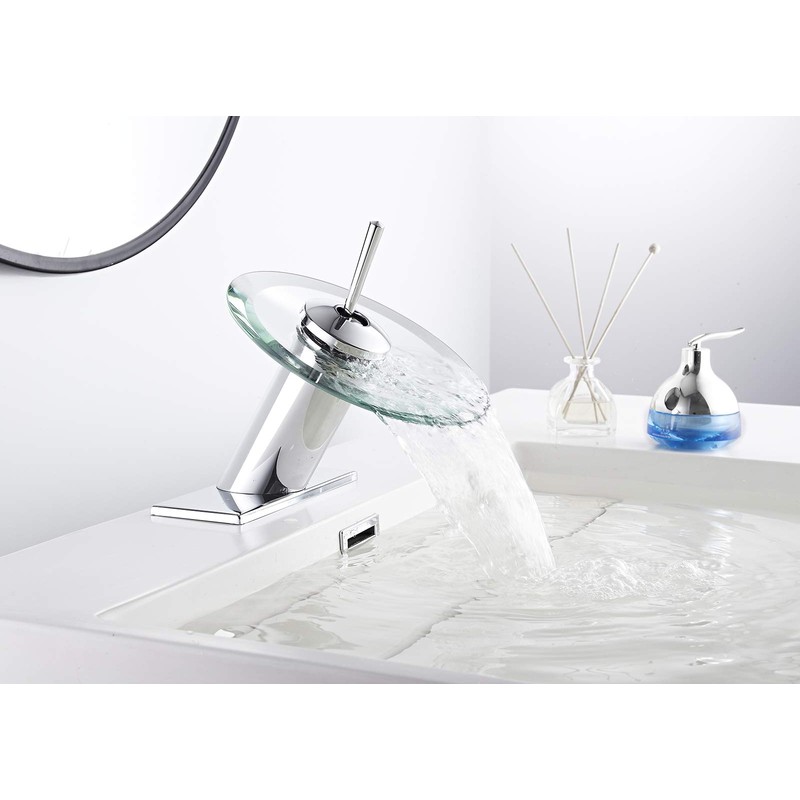 Bathroom Faucet Chrome Waterfall Glass Spout Single Handle One Hole