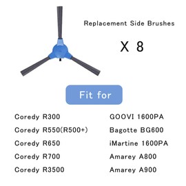 BBT BAMBOOST Replacement Side Brushes Compatible with Coredy R300 R550(R500+) R650 R700 R3500, GOOVI 1600PA, Bagotte BG600, iMartine 1600PA,Amarey A800 A900 Robot Vacuum Cleaner,Pack of 8