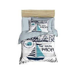 paradise RANFORCE 100% Cotton Nautical Baby Bedding, Ship Sailing Boat Themed Duvet Cover Set, Crib Bedding for Baby Boys, Blue