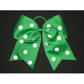 "Handmade" NEW "POLKA-DOT GREEN" Cheer Bow Pony Tail 3 Inch Ribbon Girls Hair Cheerleading