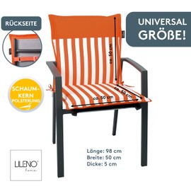 LILENO HOME Garden Chair Cushions in Coral Stripes [Set of 2 - Low-Back] - Plain Coral - Comfortable Loungers as Seat Cushions for Garden Furniture - Chair Cushions for Garden Chairs Malt