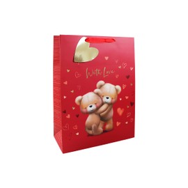With Love Be Mine Teddy Bear Valentines Gift Bag Love Special with Heart Gift Tag Medium Size