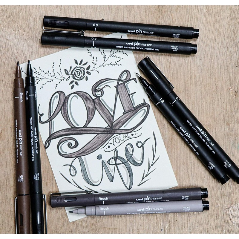 Uni Pin Fineliner Drawing Pen - Black, Dark Grey, Light