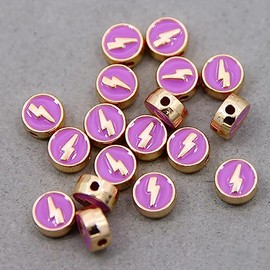 Decoendiy - 100 abalorio de aleación esmaltadas de rayos de 8 mm, abalorio redondas planas con forma de destello, abalorio espaciadoras coloridas y sueltas, para hacer joyas, pulseras, collares, suministros de manualidades (morado)