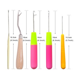 5 Pcs Hair Crochet Hook Bent Latch Hook Crochet Needle Set Tool Knitting Ventilating Needles for Hair Extension 1 Wooden Bent Latch Hook and 4 Size Plastic Latch Hook