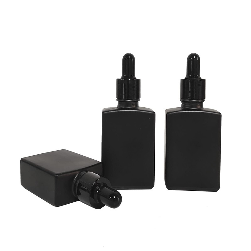 BEGIKET 12 Pack 1 oz Black Square Glass Dropper Bottle