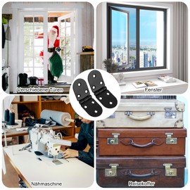 Folding Hinge Folding Table Hinge Stainless Steel Round Hinges 180 Degree Screw-On Hinge Foldable Table Hinge Furniture Hinge Sewing Machines Tables Flap Hinge (Black, 8 Pieces)