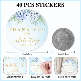 Thank You for Celebrating with Us Sticker, 40 PCS 2 Inch Blue Floral Gift Tags Wrapping Adhesive Sticker for Wedding, Bridal Shower, Baby Shower, Party Supplies & Decoration -06