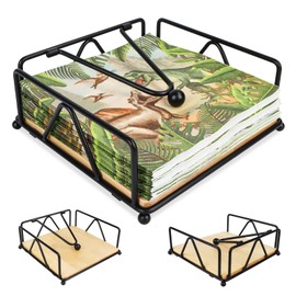 Metal Napkin Holder, Black, Napkin Dispenser with Wooden Base, Napkin Holder, Napkin Stand, Napkin Holder for Outdoor Cocktail Bistro