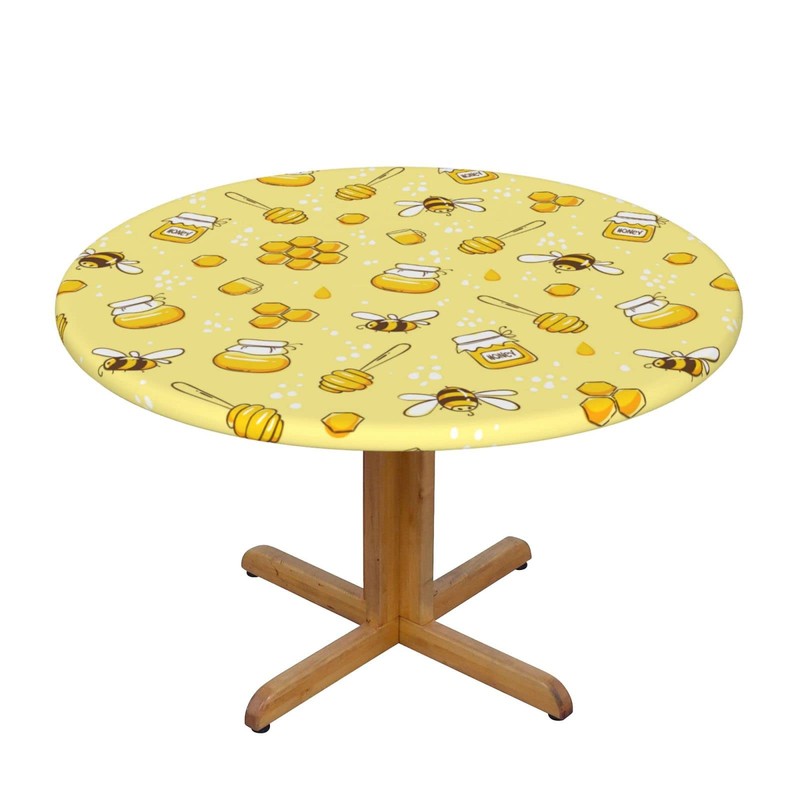Famame Cute Bees and Honey Fitted Round Tablecloth Waterproof Table