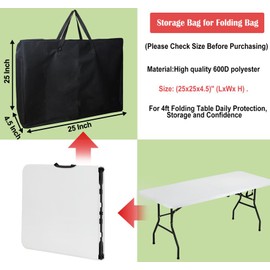 Luccov Folding Table Storage Bag, 25" D X 25" W X4.5 H Waterproof Heavy Duty Carrying Bag for 4ft Folding Tables, Picnic/Camp Tables Cover with Durable Zipper & Shoulder Strap, Black
