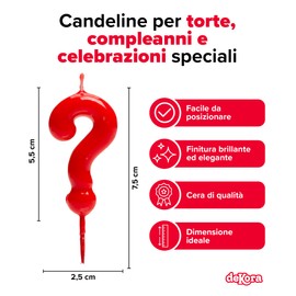 dekora - Candelina Compleanno Punto Interrogativo Rossa per Torta